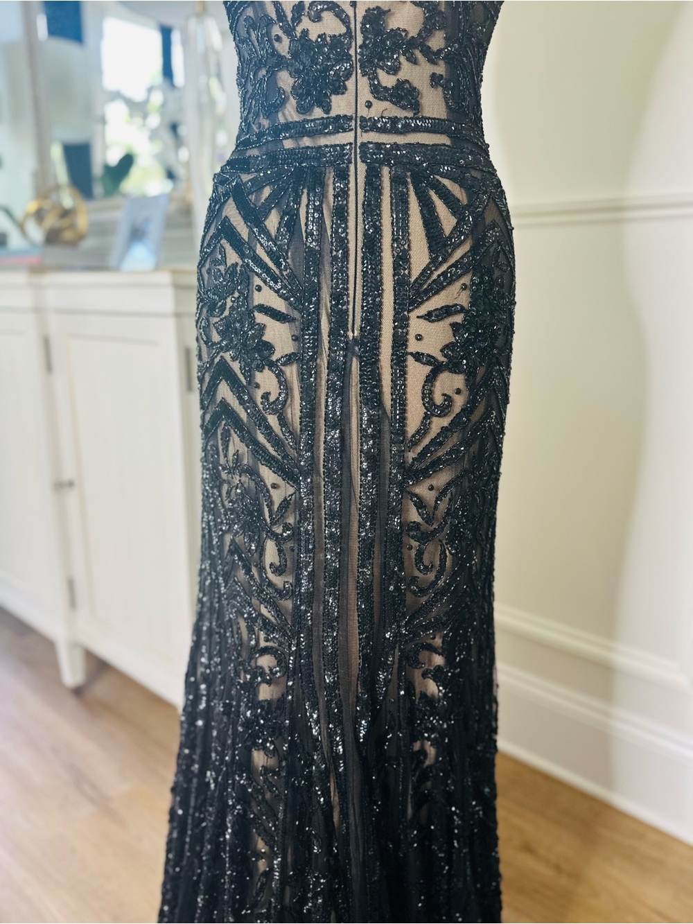 Jovani Couture Elegant Black Beaded V-Neck Evening Dress - Picture 9 of 9